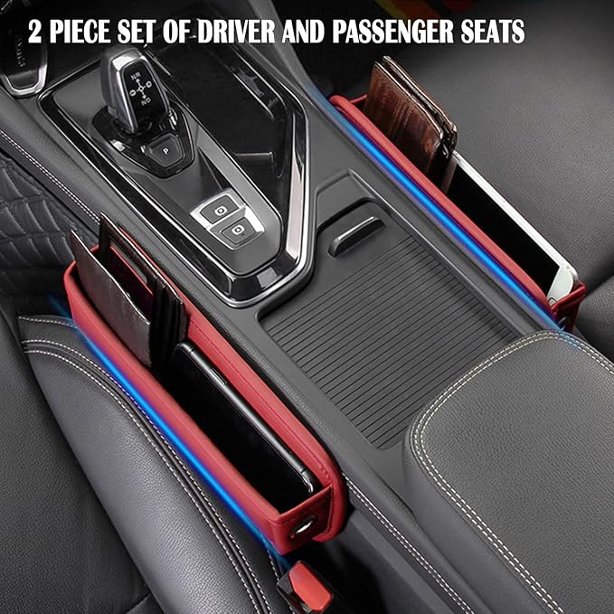 Universal Fit Premium Leather Car Seat Gap Filler Organizer, Center Console Organizer for Car SUV Truck（Burgundy, 1 Pack）