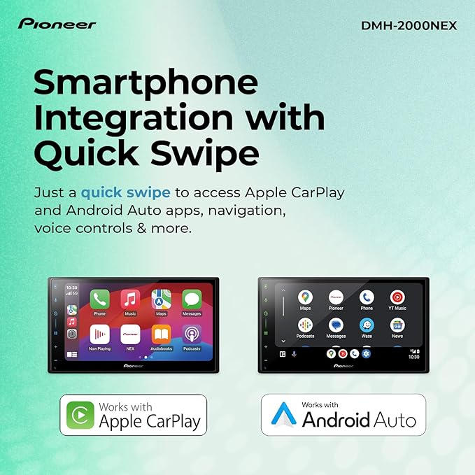Pioneer DMH-2000NEX 6.8" Double Din Multimedia Digital Media Receiver, Wired Apple CarPlay and Android Auto, Bluetooth, Backup Camera Compatible, Touchscreen, One Touch Navigation