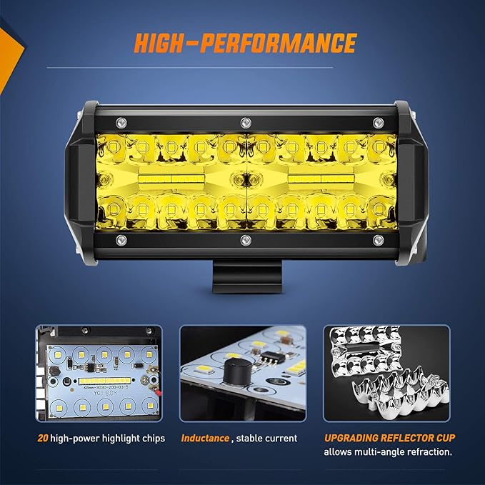 Nilight Led Light Bar 2PCS 6.5 Inch Amber 120W Spot Flood Combo 12000LM Waterproof Triple Rows Off Road Fog Lights with 16AWG Wiring Harness Kit-2 Lead, 2 Year Warranty