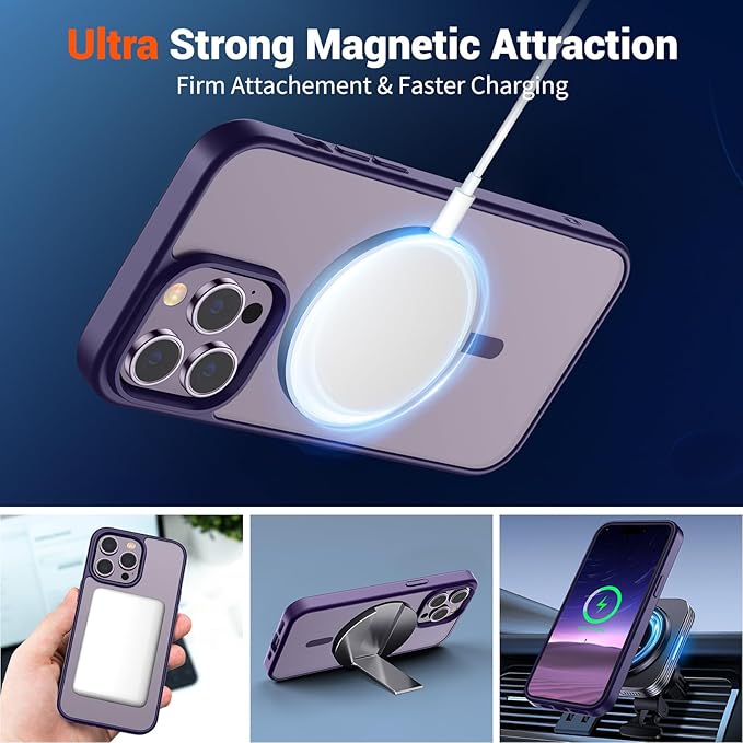 SUPFINE Magnetic for iPhone 14 Pro Max Case (Compatible with MagSafe) (Military Grade Drop Protection) Slim Translucent Matte Shockproof with Anti-Fingerprint Phone Case,Dark Purple