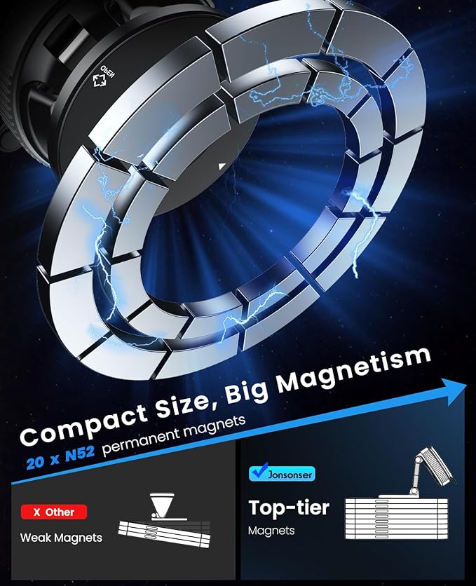 Jononser Magnetic Suction Cup Phone Mount for Magsafe, 360° Adjustable Magnetic Car Phone Holder, Pocket Size Foldable Car Mount, Phone Holders for Your Car for iPhone 17 16 15 14 13 12 Series,Silver