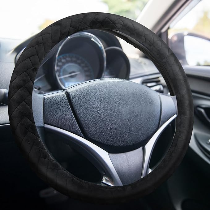 18 Inch Truck Steering Wheel Cover Velvet Wheel Semi-Truck Comfy Grip Cover Anti Slip Car Accessory, Fits Rv, Big Rig and Classic Car (Black, Fashion Style)