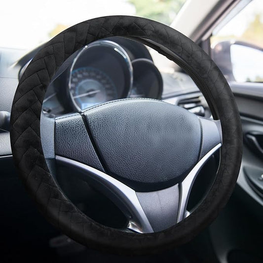 18 Inch Truck Steering Wheel Cover Velvet Wheel Semi-Truck Comfy Grip Cover Anti Slip Car Accessory, Fits Rv, Big Rig and Classic Car (Black, Fashion Style)