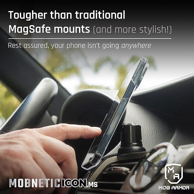 MobNetic Icon.MS MagSafe Compatible Phone Mount, Magnetic Phone Holder for Car w/ 90lb Pull Force, 90º Tilt & 360º Rotation, Aluminum Build, Compatibility for iPhone & Android (Obsidian Black)