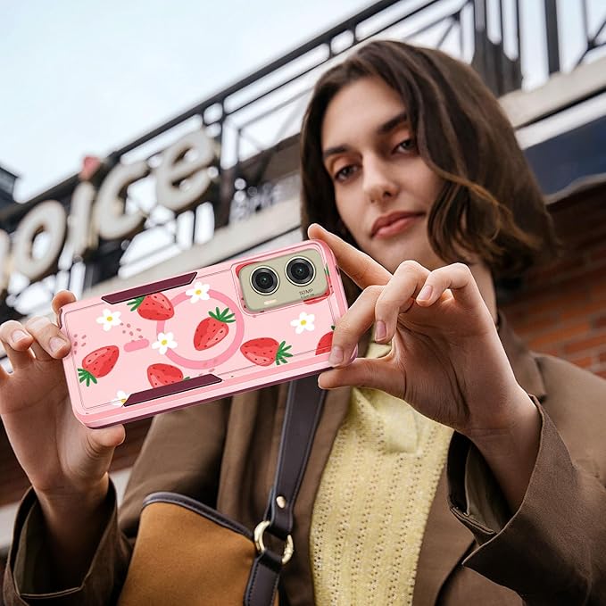 for Moto G Stylus 5G 2024 Case - Compatible with MagSafe Women Girls Cute Magnetic Phone Cover Girly Kawaii Strawberry Heavy Duty Shockproof Design for Motorola Moto G Stylus 5G 2024 Cases