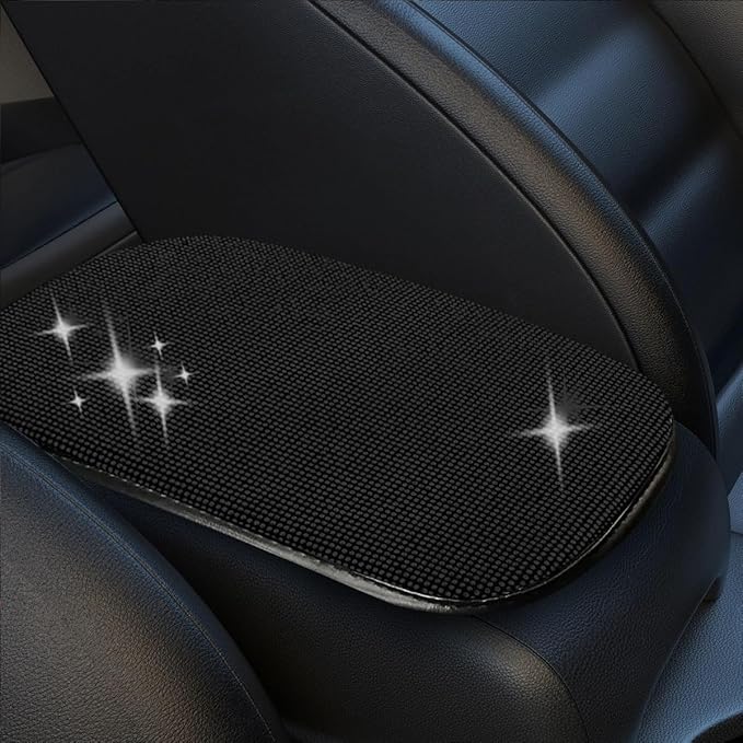 11.9''×8.4'' Bling Car Center Console Cover, Crystal Diamond Arm Rest Cover for Car, Soft Elbow Pillow Automotive Armrest Seat Box Cover, Arm Rest Protective Cushion Pad for Women Men (Black)