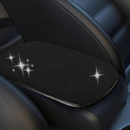 11.9''×8.4'' Bling Car Center Console Cover, Crystal Diamond Arm Rest Cover for Car, Soft Elbow Pillow Automotive Armrest Seat Box Cover, Arm Rest Protective Cushion Pad for Women Men (Black)