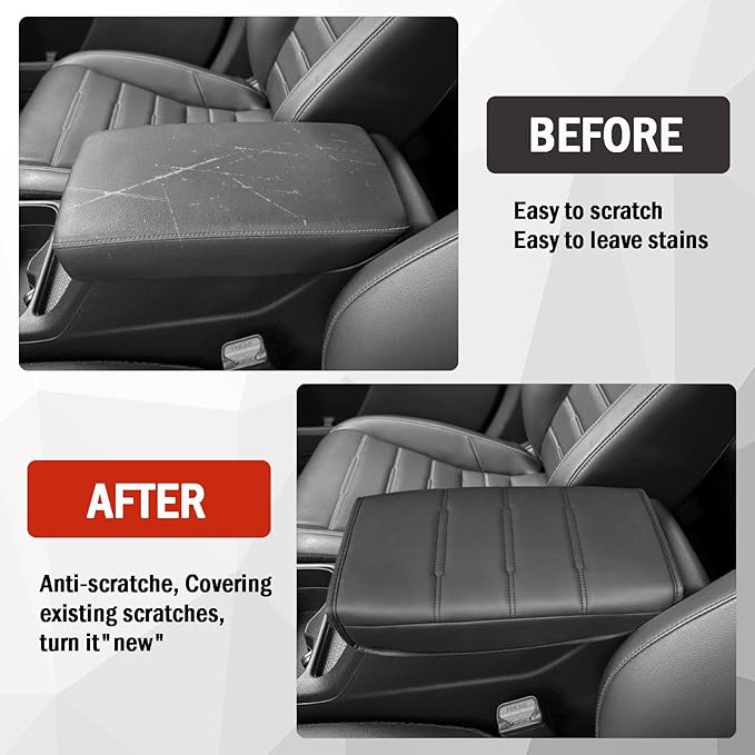for Honda CRV 2026 2025 2024 2023 Center Console Cover - Vegan Leather Armrest Protector for Honda CR-V LX EX Sport Hybrid EX-L Sport Touring Hybrid Accessories 2023 2024 2025（Black Stitches）