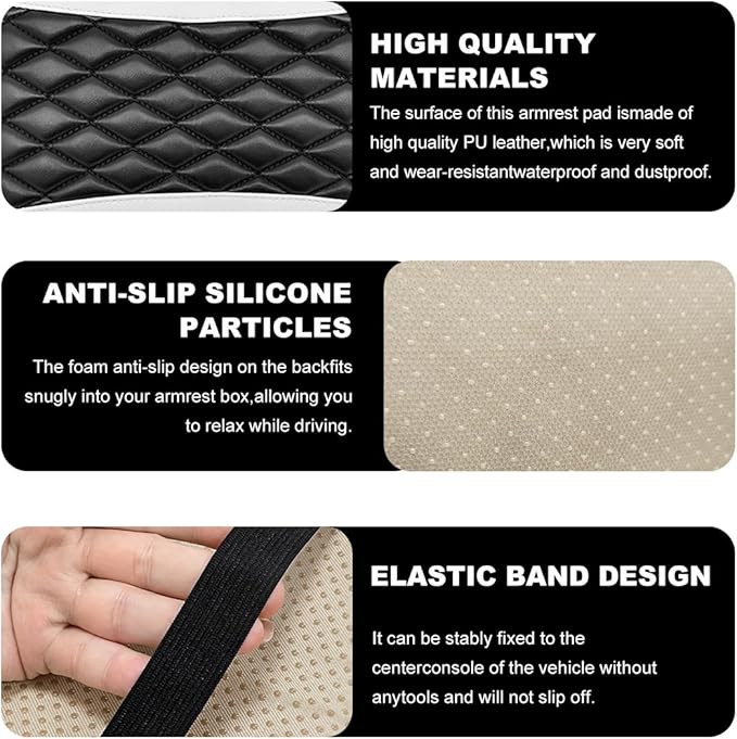 Car Center Console Cushion Pad, 12.6 × 7.48 Inches Waterproof Car Armrest Seat Box Cover, PU Leather Armrest Cover Protector for Most Vehicle, Universal Car Interior Accessories (White)