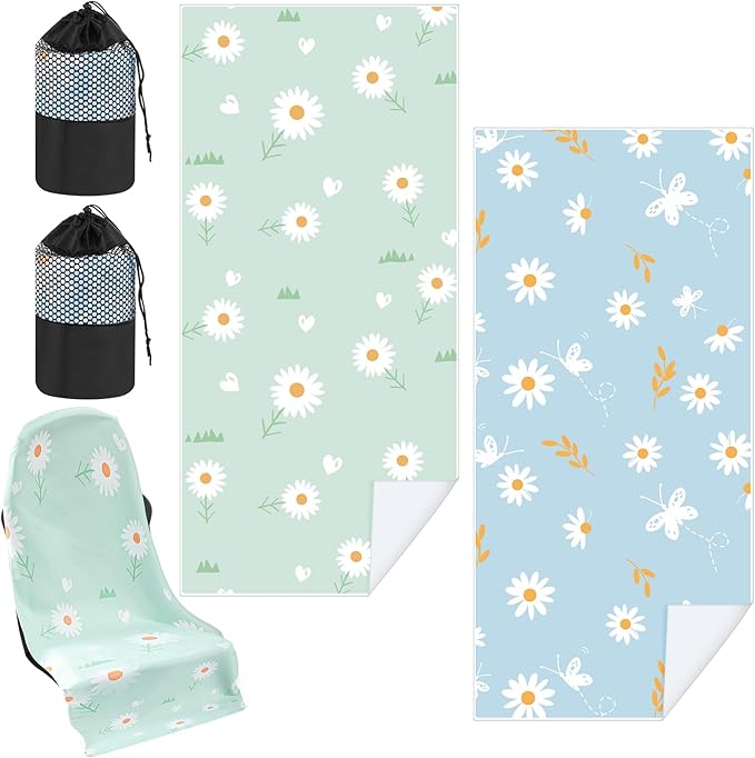 1 Pack Car Seat Towel Covers with Storage Bag 63 x 32 Inch Athletic Running Towel Seat Sweat Washable Non Slip Cover Gift for Car Outdoor Sport Activities (Daisy)