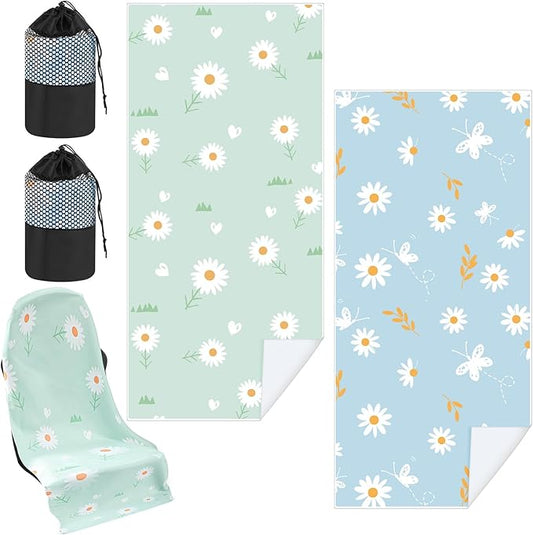 1 Pack Car Seat Towel Covers with Storage Bag 63 x 32 Inch Athletic Running Towel Seat Sweat Washable Non Slip Cover Gift for Car Outdoor Sport Activities (Daisy)