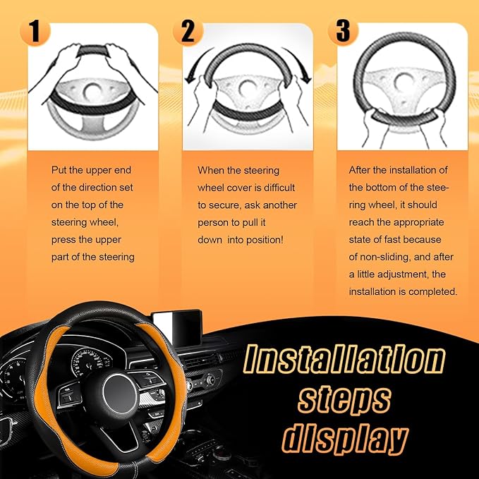 SuperKaKa Car Steering Wheel Cover 2025, Universal Auto PU Cute Breathable Slip-Proof Comfort Imitation Leather Protector Cars Interior Accessories for Women Men Fit Most Vehicle (Orange)