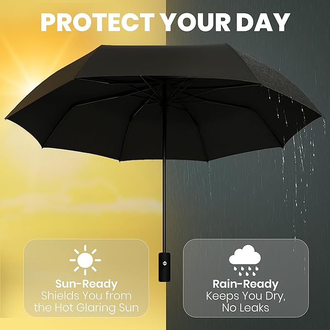 Rain-Mate Windproof Compact Umbrellas for Rain - Strong Reinforced Fiberglass Rib Design & Auto Open & Close - Portable Folding Travel Umbrella - Lightweight & Packable for Women & Men, Easy Collapse