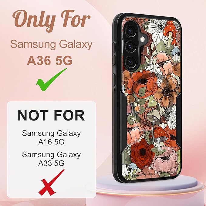 for Samsung Galaxy A36 5G Phone Case - Compatible with MagSafe Women Girls Cute Magnetic Protective Cover Girly Mushroom Flower Heavy Duty Shockproof Design for Samsung A36 5G Cases 6.7"