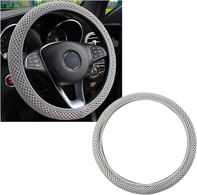 Kewucn Car Elastic Stretch Steering Wheel Cover, Soft Microfiber Breathable Ice Silk, Universal 15 Inch Anti-Slip Auto Steering Wheel Protector, Fit Car, SUV, Van, Sedan, Truck (Gray)