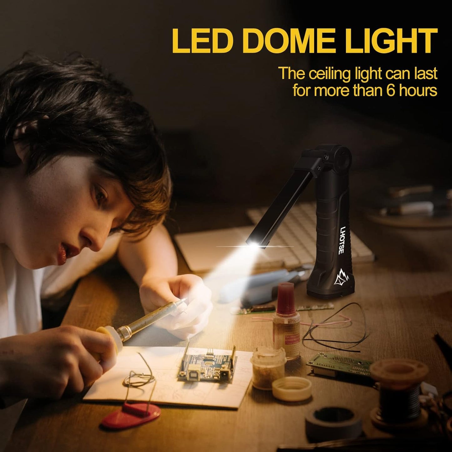 Tool Gifts for Men Dad LED Work Light, 4 Pack Rechargeable Flashlight with Magnetic Base & Hook, Battery Display, 360° Rotation, 5 Modes Folding Work Light for Mechanics, Garage, Repairing