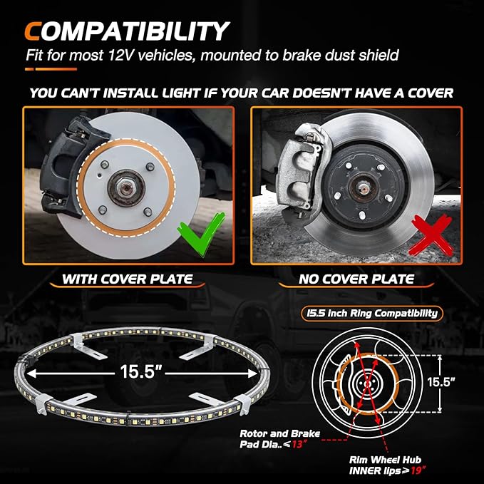 Nilight 4PCS 15.5inch Double Row LED Wheel Ring Lights Pure White with Remote Control w/Turn Signal Braking and Reverse Function Dual Row for Car Van SUV Truck