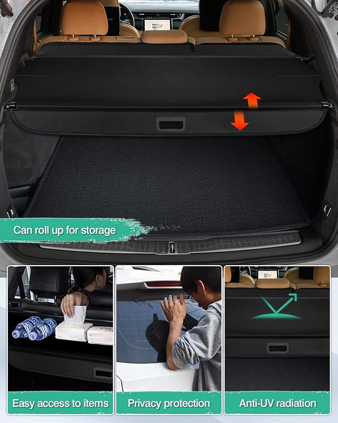 Powerty Retractable Cargo Cover for 2019-2023 Jeep Cherokee(NOT for Grand Cherokee), Canvas Texture Trunk Cover Privacy Screen Rear Security Shade for Cherokee Accessories (with Extented Cover)
