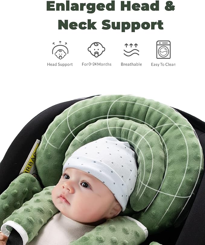 Infant Car Seat Insert with Extra Cushion for Preemie to Toddler, Reversible Newborn Carseat Insert for Baby Head Body Support, Fits for Stroller, Baby Swing, Bouncer - Dots, Dark Green