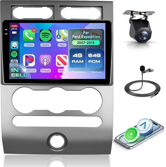 Rimoody 4G+64G Android 15 Car Stereo for Ford Expedition 2007-2014 (Manual A/C) Wireless Carplay Android Auto, 9'' in-Cell Screen Head Unit with GPS/Bluetooth 5.0/FM RDS/EQ/5G-WIFI Backup Camera SWC
