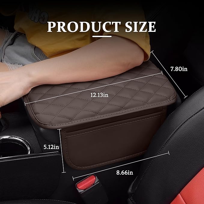 Car Center Console Cover, Universal Center Console Protector Pad with Soft Microfiber Leather & 2 Storage Pockets, Non-Slip Cushion for Car SUV Truck Interior Accessories (Coffee)