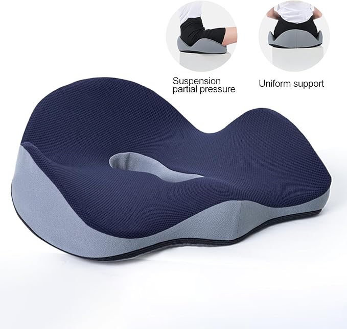 Car Seat Cushion for Long Driving, Ergonomic Memory Foam Seat Cushion, Car Seat Cushion for Back Pain and Lumbar Support Non Slip and Easy Clean for Driving Gaming Chair and Travel B Black