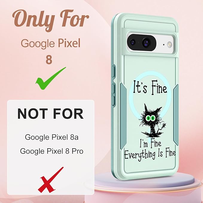 for Google Pixel 8 Case 6.2 Inch - Compatible with MagSafe Women Girls Cute Magnetic Protective Cover Cool Kawaii Girly Cat Heavy Duty Shockproof Design for Google Pixel 8 Phone Cases