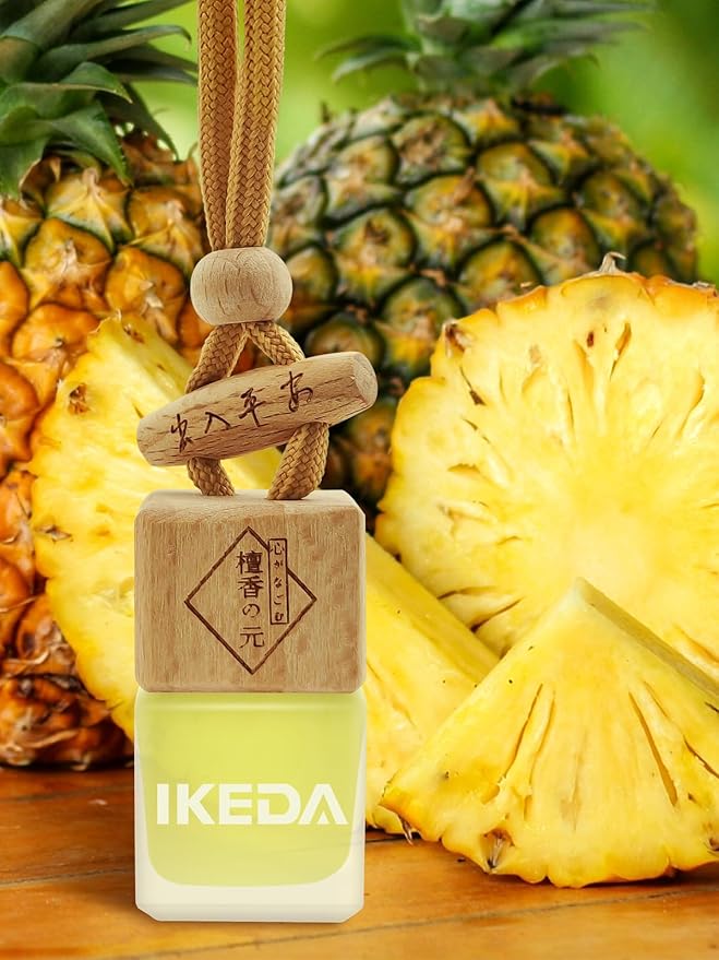 Ikeda Car Air Freshener: Hanging Car Smell Air Freshener | 10ml Hanging Car Perfume | Long Lasting Fragrance | Strong Scents Diffuser for Auto Home (Pineapple|Square)
