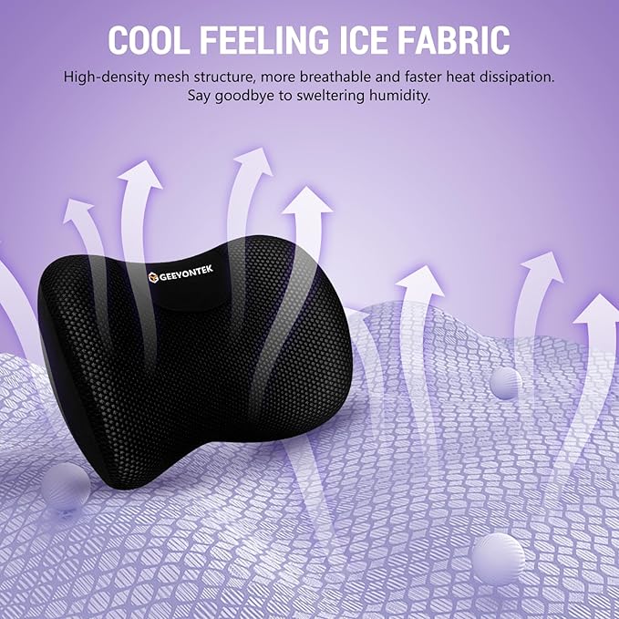 Car Seat Cushion and Lumbar Support Headrest Pillow Mesh Cover Memory Foam Ergonomic Car Cushion Back Neck Support Pillow Sciatica & Back & Tailbone Pain Relief Pillow Black