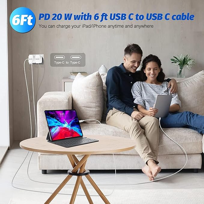 Fast iPad Charger,iPad Charger Fast Charging 2Pack Wall Chargers Plug Adapter Type C USB C to C Cable Cord 6ft for iPad Pro 12.9,iPad Pro 11/13inch(M4),iPad Air 5th/4th,iPad mini 6/7,iPad 10/11th(A16)