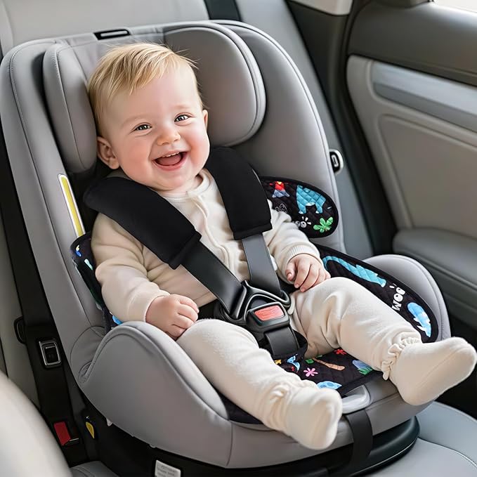 Car Seat Potty Training Protector, 2 Pack Waterproof Piddle Pad Carseat for Baby Toddlers, Leak-Proof Car Seat Liner with Non-Slip Back & 2 Strap Covers, Machine Washable - Black