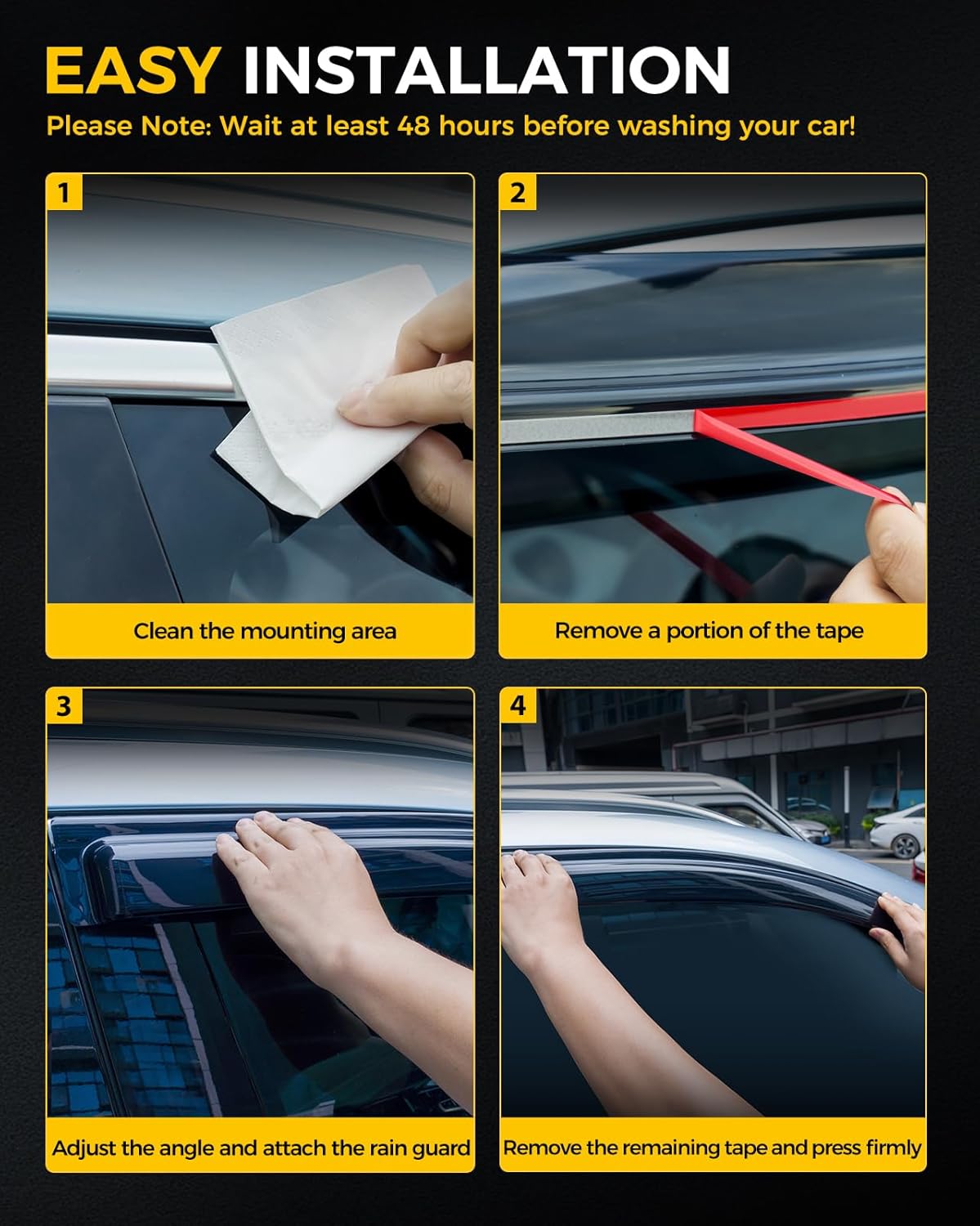 Rain Guards for Car Windows, Tape-On Window Visors Rain Guards Fit for Honda Civic 2012-2015, Window Deflectors, Vent Visors for Honda Car Accessories, 4 Pieces