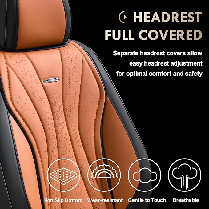 Coverado Leather Seat Cover for Cars, Front and Back Car Seat Protector, Waterproof Seat Covers Full Set, Luxury Car Seat Covers, Automotive Seat Cushions Universal Fit for Most Cars (Black&Brown)