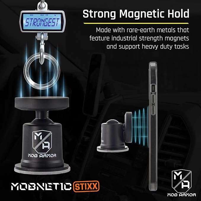 Mob Armor MobNetic Stixx - Phone Holder for Your Car, Magnetic Phone Mount for Trucks, Jeeps, and More - 90º Tilt & 360º Rotation, Compatible with iPhone & Android Smartphones
