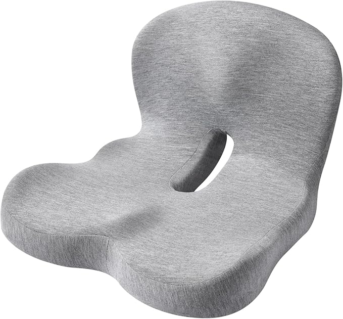 OMISTAR Car Seat Cushion with Ergonomic Design, Memory Foam Seat Cushion for Lumbar Support, Breathable Fabric, Non-Slip, Ideal for Car and Office Use, 15.7 x 16.9 x 11.4 in, Gray