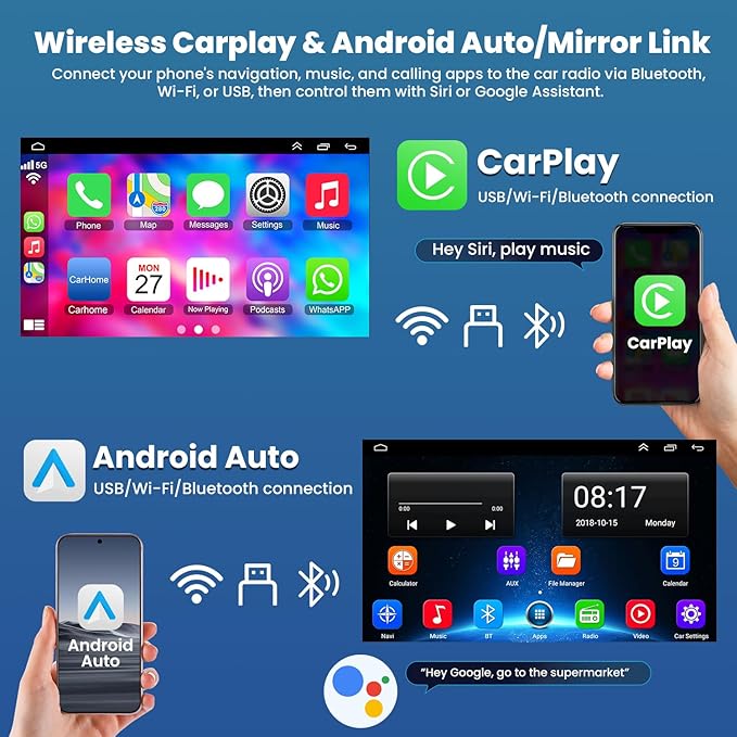 4G+64G Car Radio Stereo for Toyota RAV4 2007-2012, Wireless Carplay&Android Auto with Android 13 Support Bluetooth/Voice Control/GPS/WiFi/Back-up Camera/SWC/FM, 10 Inch IPS Touch Screen