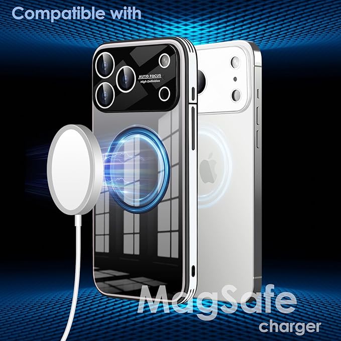 Guppy Compatible with iPhone 17 Pro Max Magnetic Case, with Full Camera Lens Protector [Compatible with MagSafe] Scratch Resistant Gradient Glass Back Cover Phone Case-Black