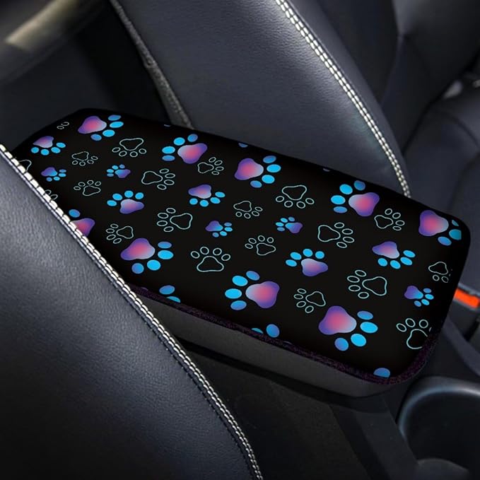 UNICEU Purple Dog Paws Auto Center Console Armrest Pads for Dog Owner,Anti Slip Easy to Install Automotive Armrest Cushion Scratch Proof Auto Seat Box Cover Protector