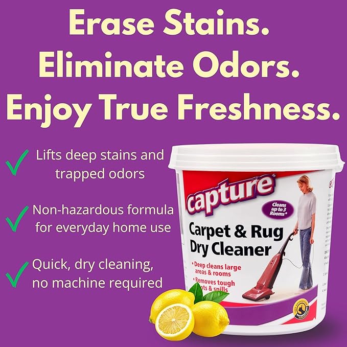 Capture Carpet & Rug Dry Cleaner w/Resealable lid - Home, Car, Dogs & Cats Pet Carpet Cleaner Solution - Strength Odor Eliminator, Stains Spot Remover, Non Liquid & No Harsh Chemical (2.5 lb)