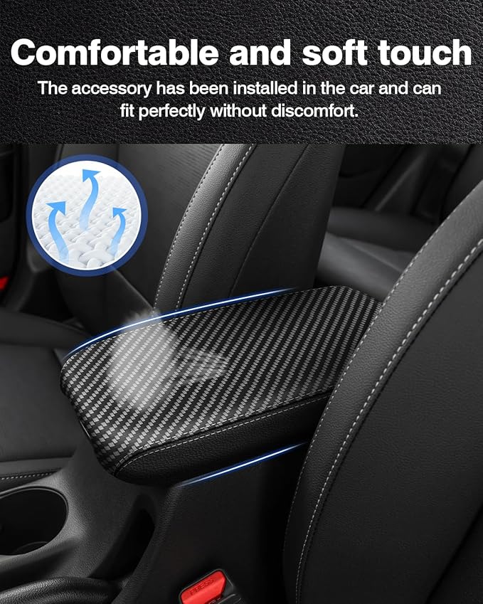 Autorder Center Console Cover for Kia Forte 2019-2024 Accessories Carbon Fiber Armrest Cover Anti-Scratch Middle Console Pad Leather Armrest Protector
