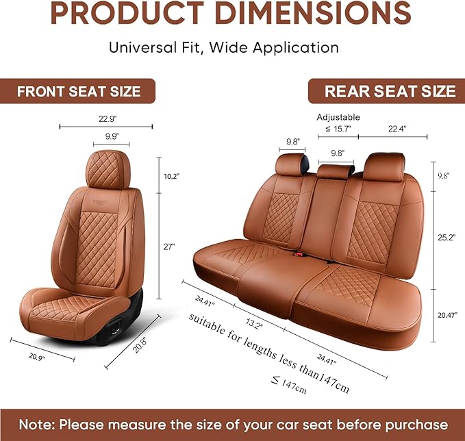Auto Car Seat Covers Full Set Leather Cushion Protector Breathable Waterproof Seat Cover for Cars Universal Fit (Mature Brown, Full Set Without Headrest)