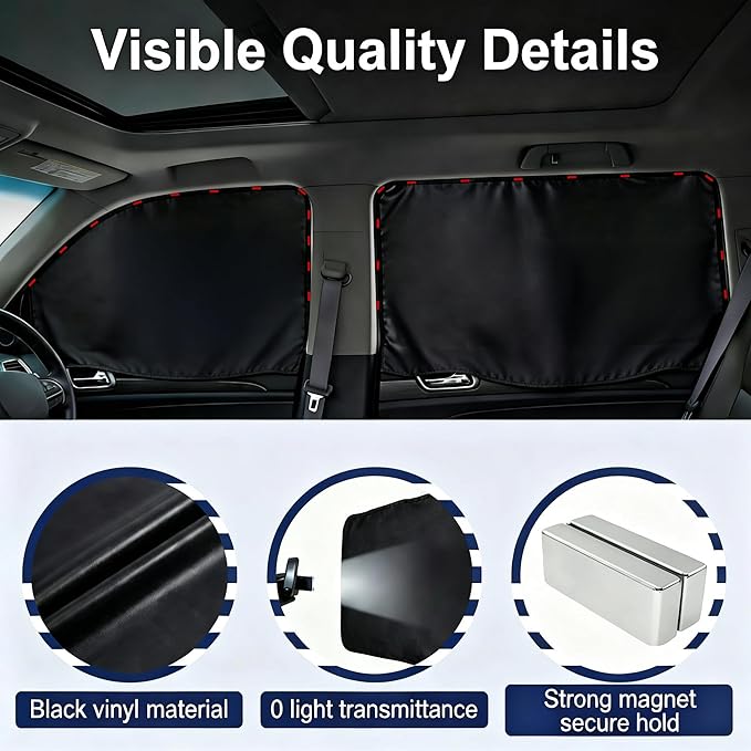 XCBYT Car Window Shades - 4 Pcs Car Privacy Curtains - 100% Block Light Car Window Covers - Magnetic Side Window Sun Shade Keeps Cooler for Breastfeeding, Taking a nap, Changing Clothes, Camping