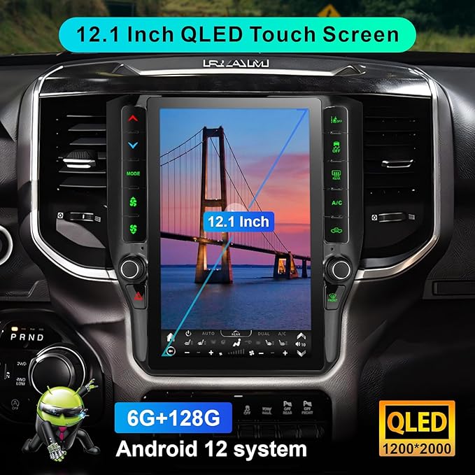 8 Cores 6+128G Radio Upgrade, 2019-2024 for Dodge Ram 1500 2500 3500 Truck Radio Upgrade,12.1 inch Vertical Touchscreen Support Wireless CarPlay Android Auto GPS Bluetooth FM SWC(Inches, 12.1)