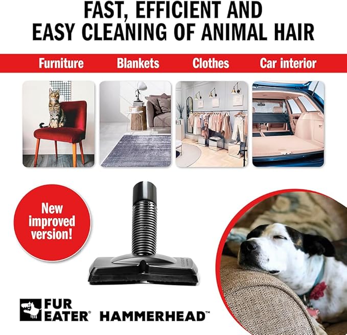 Vacuum Cleaner Brush Attachment for Removing Pet Hair (2.0 Improved Version) Cats & Dogs Lint Remover for Furniture, Carpets, Car Detailing, Universal Fit with Adapter 1 1/4 and 1 3/8 inches