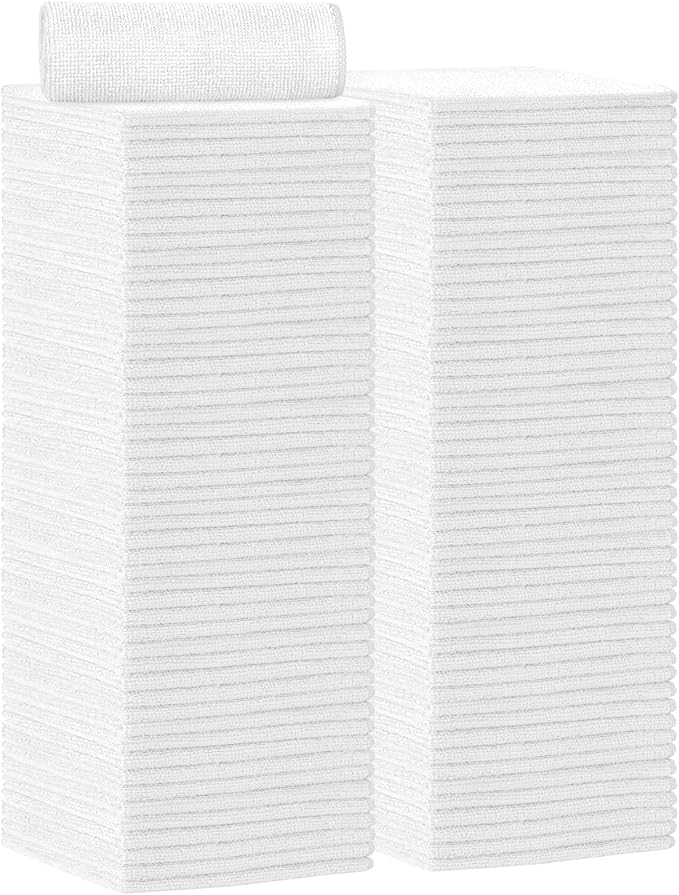AIDEA Microfiber Cleaning Cloth White 100PK, Soft Microfiber Towels for Cars, Absorbent Cleaning Rags, Lint-Free Streak-Free Wash Cloths for House, Kitchen, Window, 11.5"×11.5"