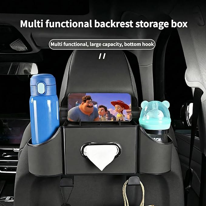 Backseat Car Organizer, 4-in-1 Car Organizer Back Seat with Cup Holder & Tissue Box, Multi-Pocket Car Back Seat Organizer for Phone, Drinks, Travel & Daily Use (Black)