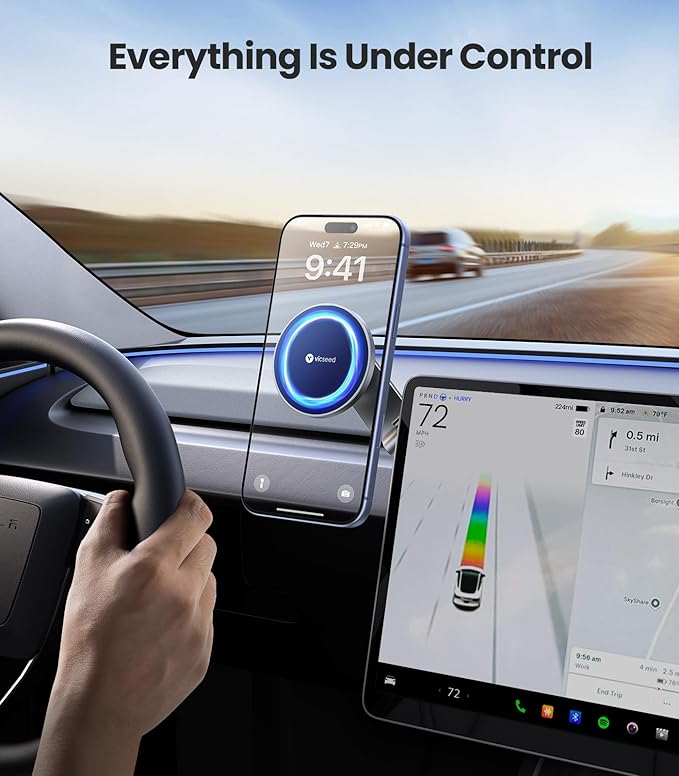 VICSEED Tesla Phone Mount【Strongest Magnet Power】 Foldable Hidden Tesla Phone Holder Fit for All Phones, Tesla Model 3/Y/Cybertruck Accessories, Tesla Model 3 Model Y for MagSafe Car Mount - Blue