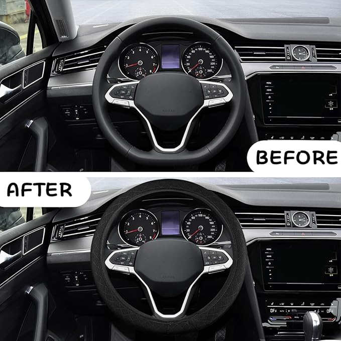 Elastic Stretch Car Steering Wheel Cover, Breathable Microfiber Ice Silk Vehicle Steer Wheel Protector for 15Inch, Anti-Slip Auto Interior Accessories Universal for SUV, Truck, RV (Black)
