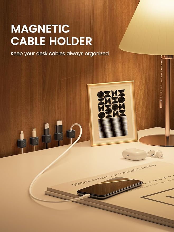 Magnetic Cord Organizer, 8 Pack Adhesive Charging Cable Clips Holder for Nightstand, Easy Secure Cord Keeper Cable Clips Wire Management for Phone, Home, Office, Desk| Universal Fit| Strong Magnet