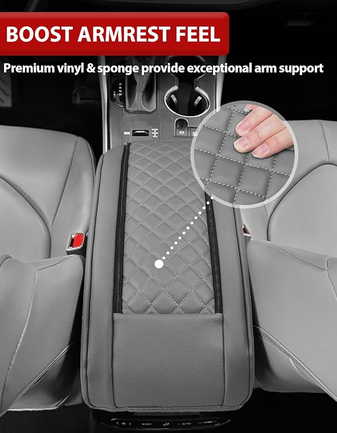 KBH Center Console Armrest Cover for Toyota Highlander 2020 2021 2022 2023 2024 2025, Arm Rest Lid Accessories Cushion Pad, Anti-Scratch, Gray
